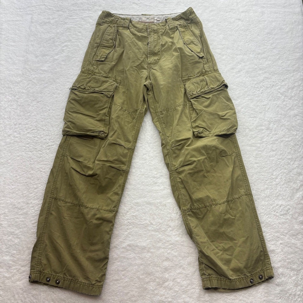GAP Mens Loose Fit Cargo Pants 29x30 Olive Green Ripstop Utility Snap Hem Y2K